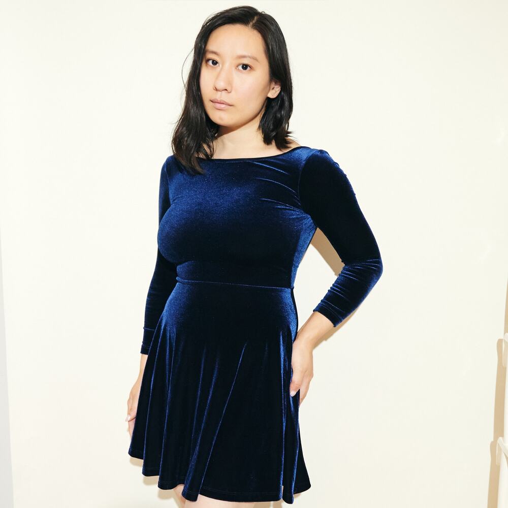 American Apparel Velvet Violette Open Back Skater Dress - Dark Blue